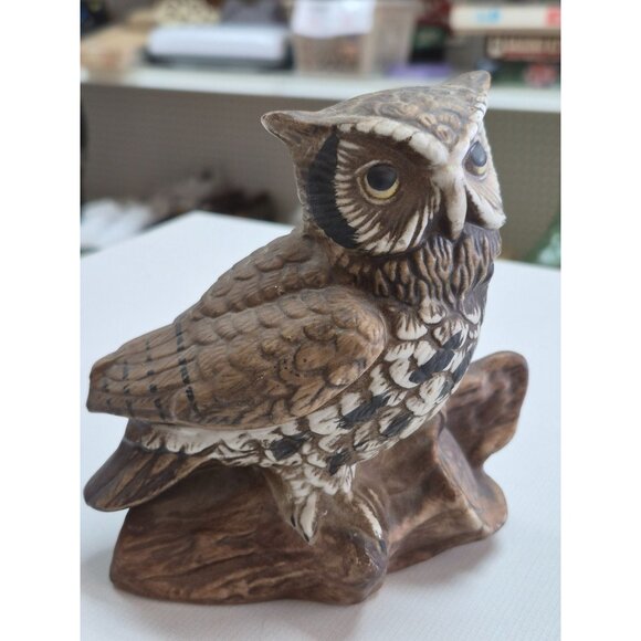 Vintage 1970s Homco Pair Great Horned Owl Porcelain Figurines Owls Set 2 Birds - Picture 8 of 12